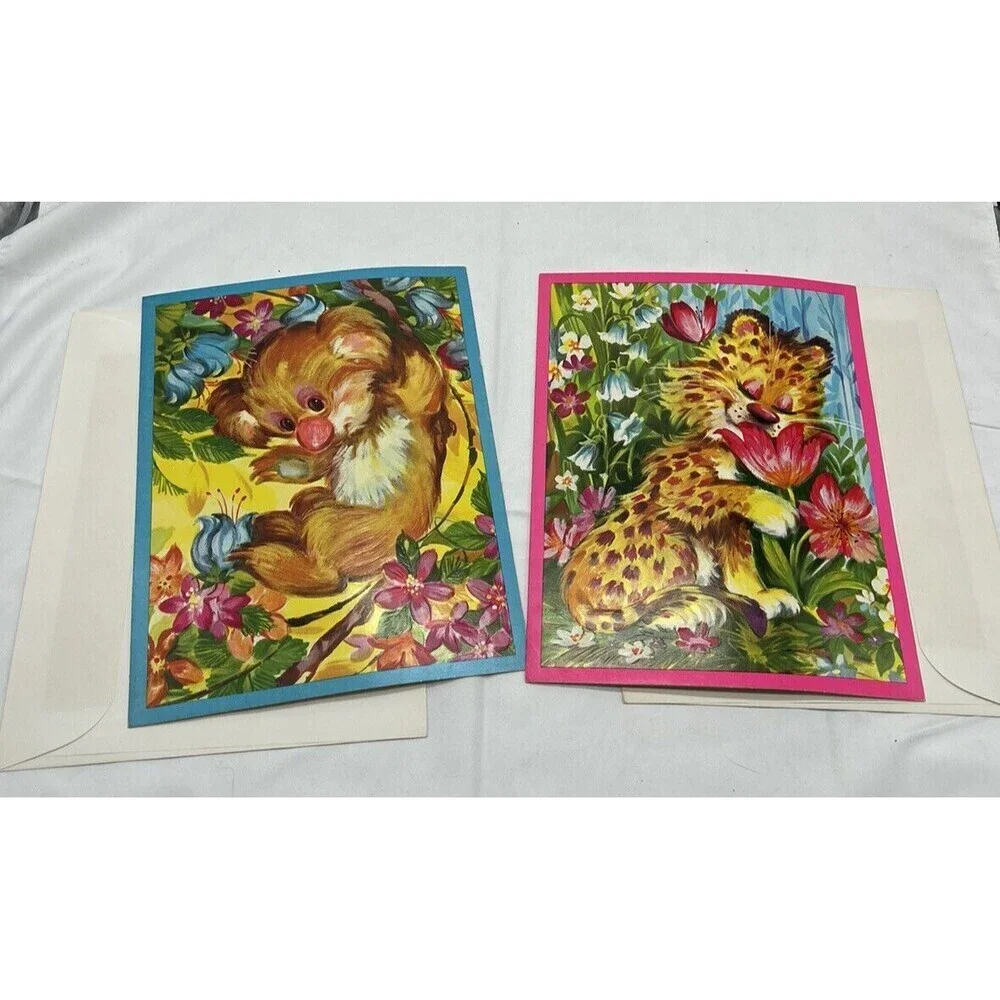 Vintage 2 Quality Crest The Safari Set Get Well Greeting cards RARE